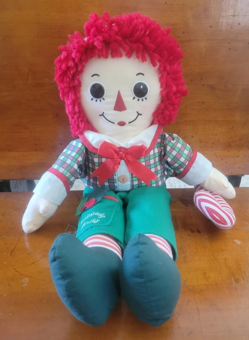 Raggedy Andy Christmas Edition Holiday Doll, 18", 2007.  Features a candy cane