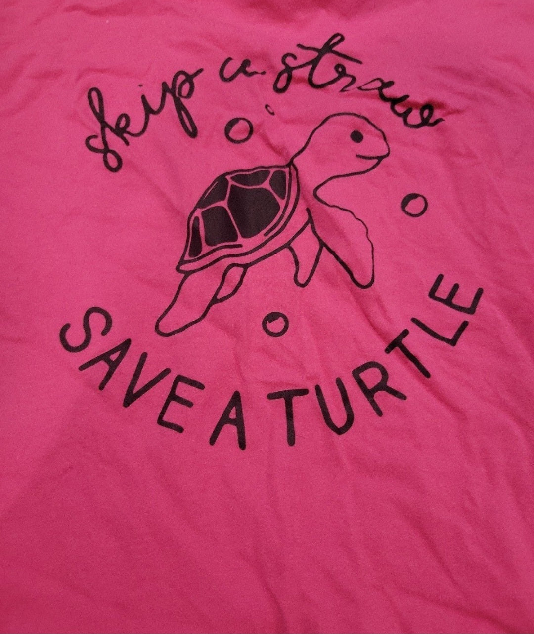 Girls large long sleeve hooded tee Skip a straw Save a Turtle 14/16