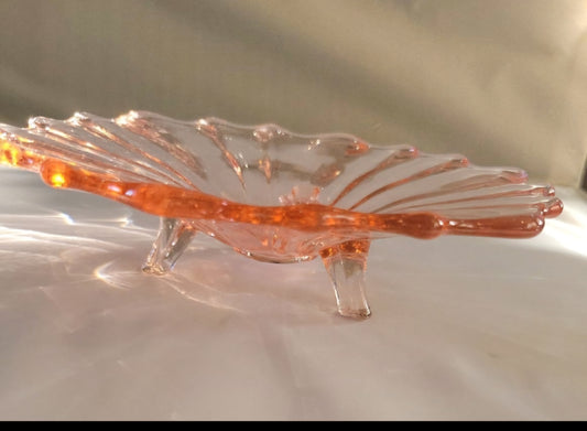 Vintage Pink Depression Glass  Dish   Three Footed Pink  7” x 2” Tall