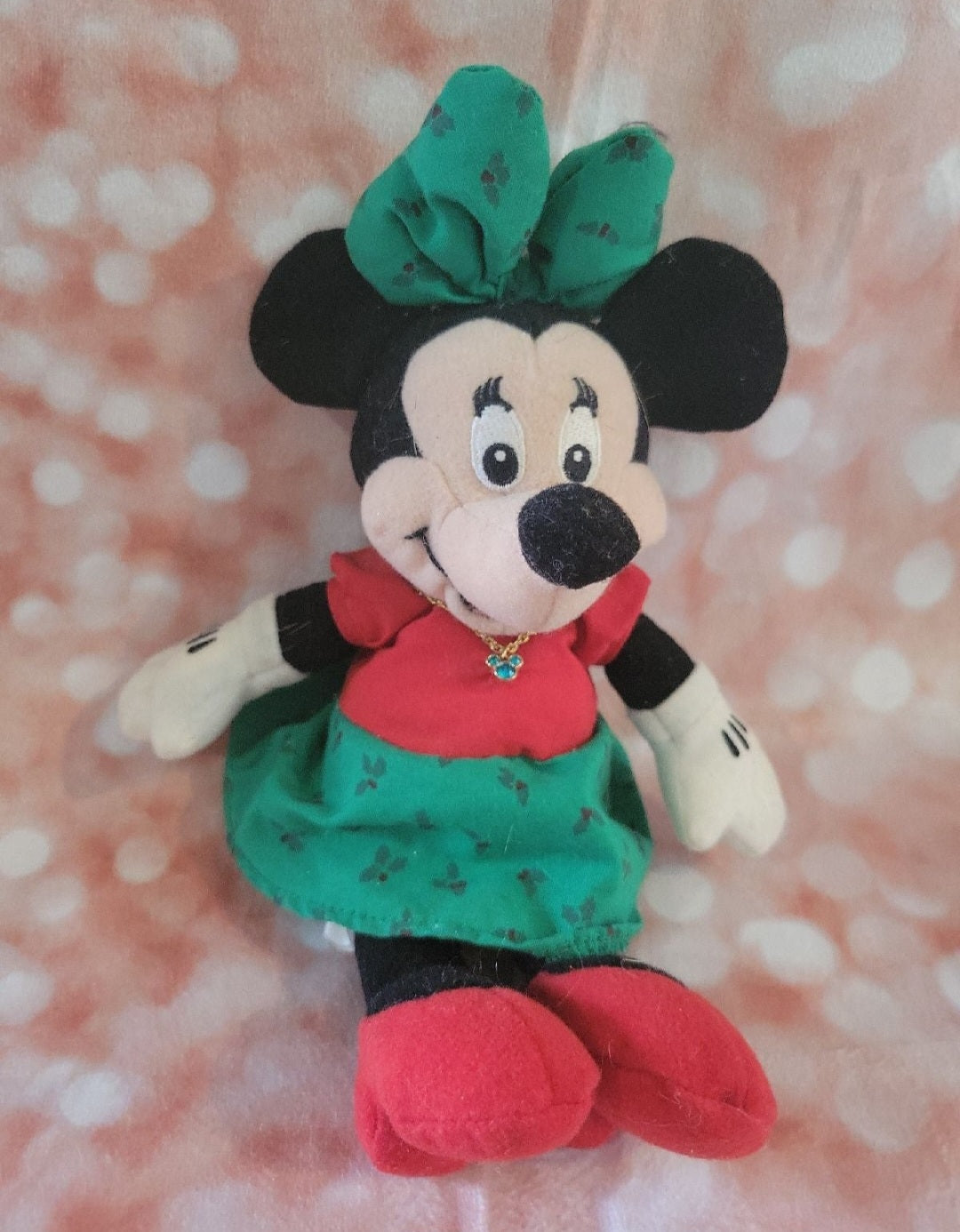 Disney Store Minnie Mouse Plush with Turquoise Austraian Crystal Necklace - 8"