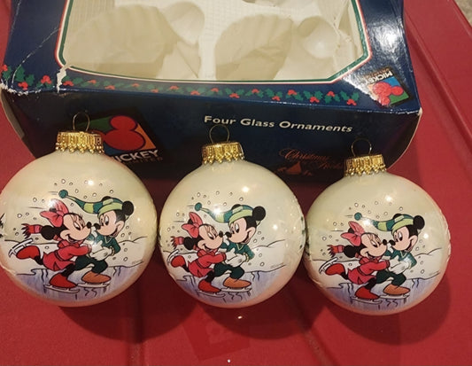 Vintage Disney Mickey & Minnie Mouse Ice Skating Christmas Ornaments  (Set of 3)