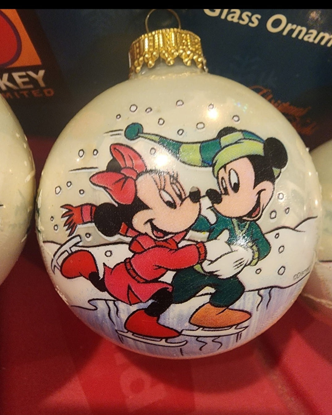 Vintage Disney Mickey & Minnie Mouse Ice Skating Christmas Ornaments  (Set of 3)