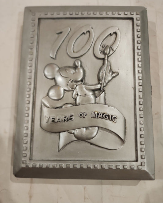 Disney World Mickey 100 Years Anniversary Pewter book, frame w Collector’s Pin