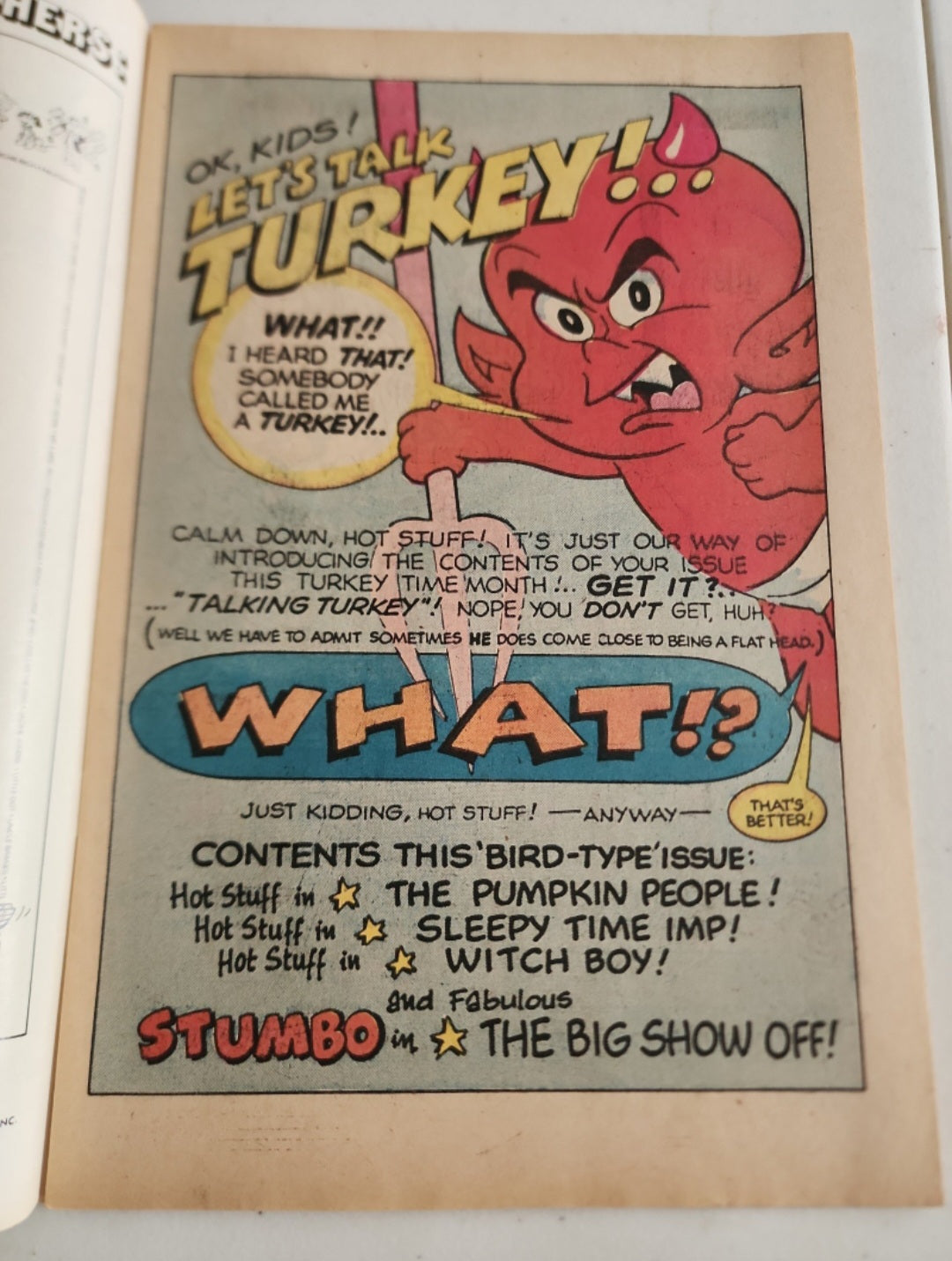 Hot Stuff Harvey the Little Devil Comics featuring a Turkey on cover  #167 1987