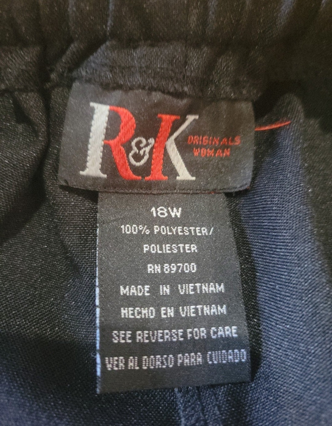 Women's R & K Black Pants 18W