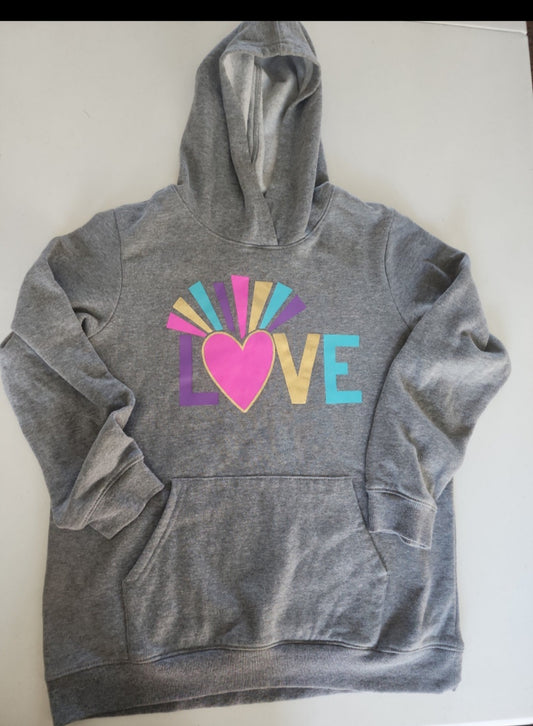 Girl's Gray Hoodie  Sweatshirt with Love graphic on front. 16