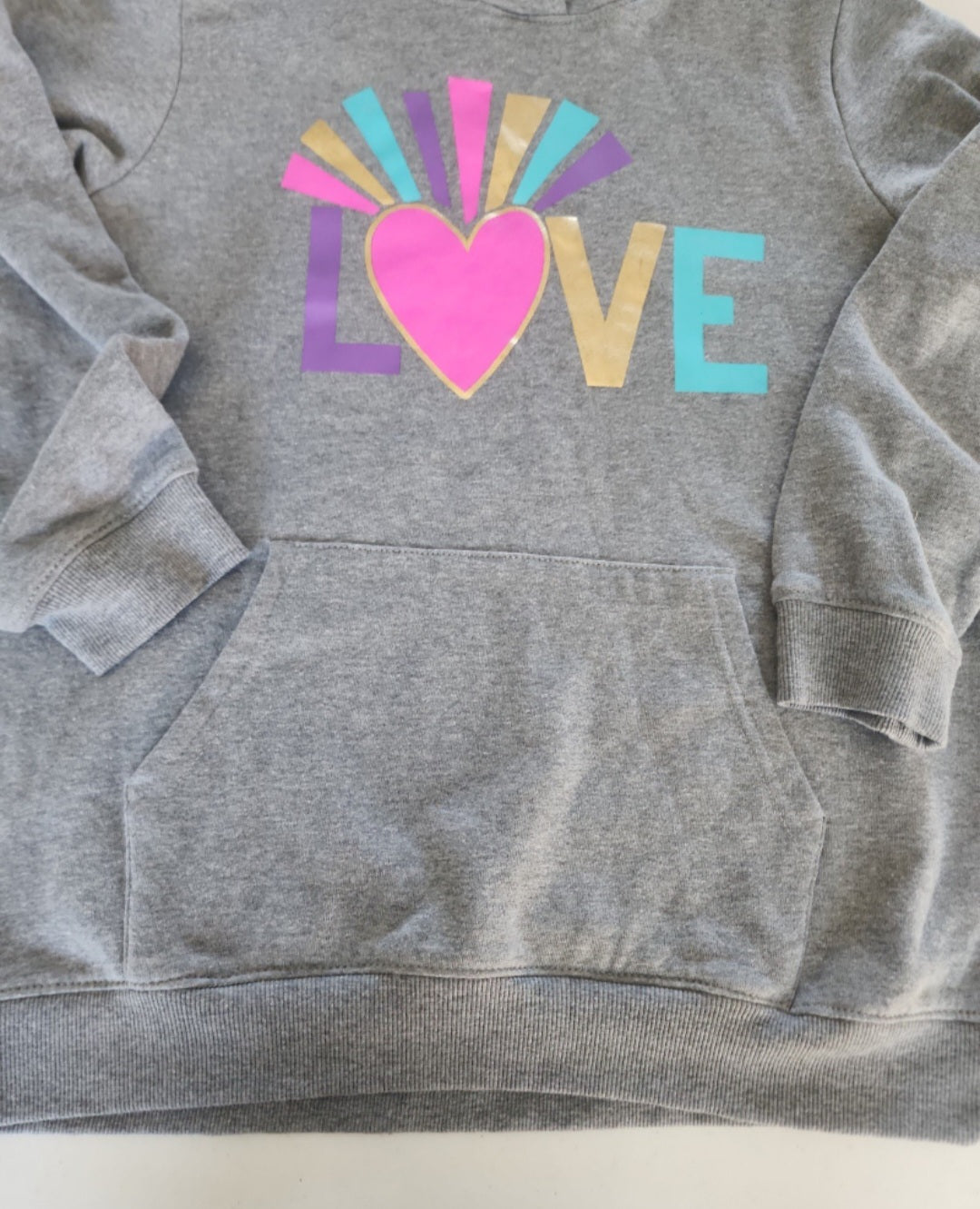 Girl's Gray Hoodie  Sweatshirt with Love graphic on front. 16