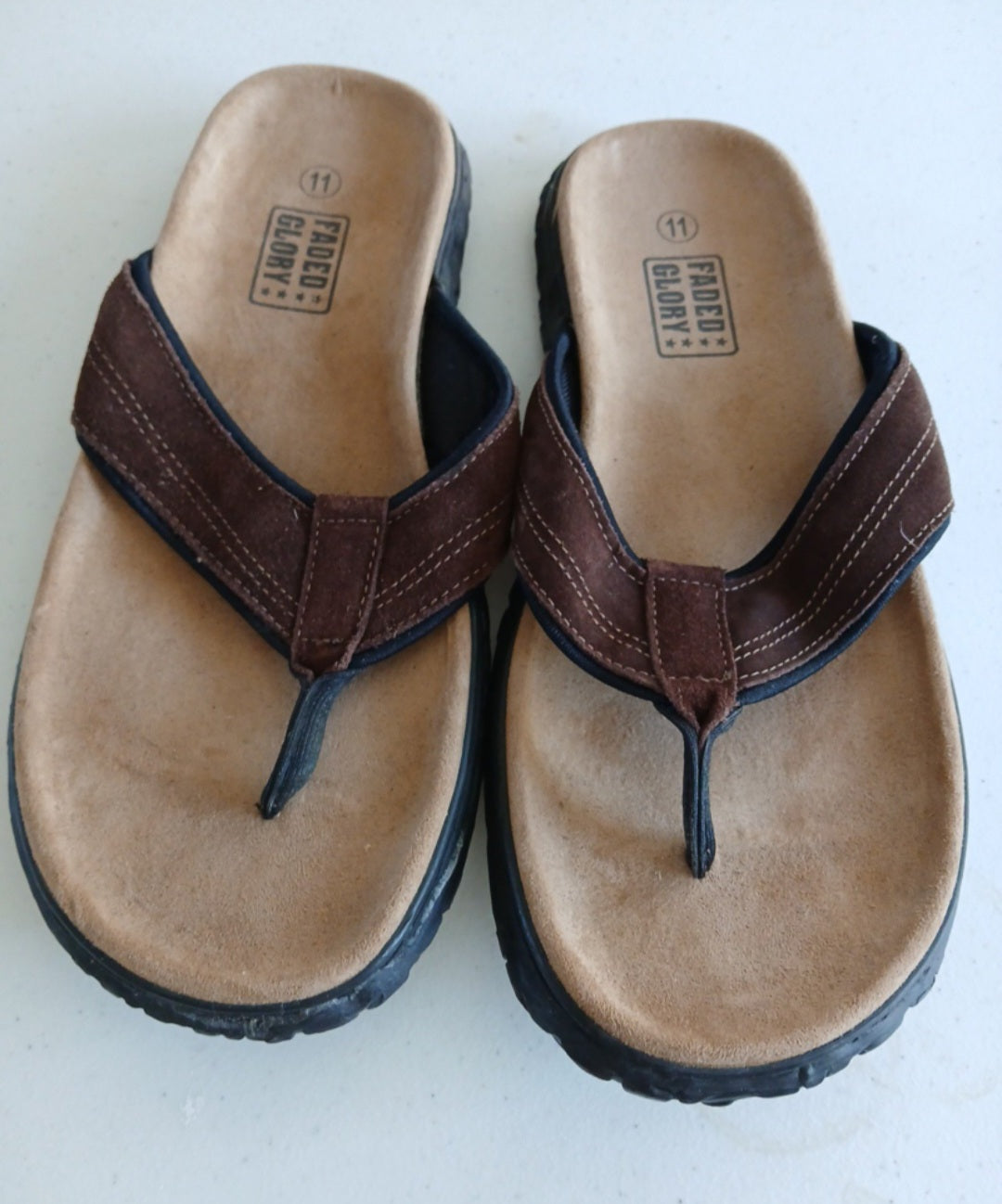 Faded Glory ~ Size 11 ~ Suede Upper ~ Men's Flip Flops Feb20_06:20