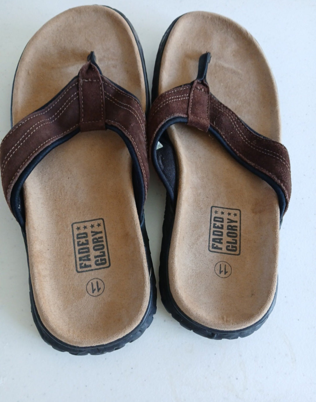 Faded Glory ~ Size 11 ~ Suede Upper ~ Men's Flip Flops Feb20_06:20