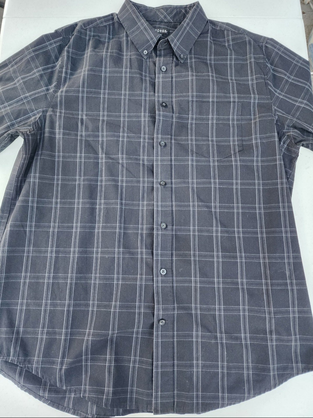 George MEN'S Shirt XLT 46-48 Black with Gray Stripes Button-Down short sleeve