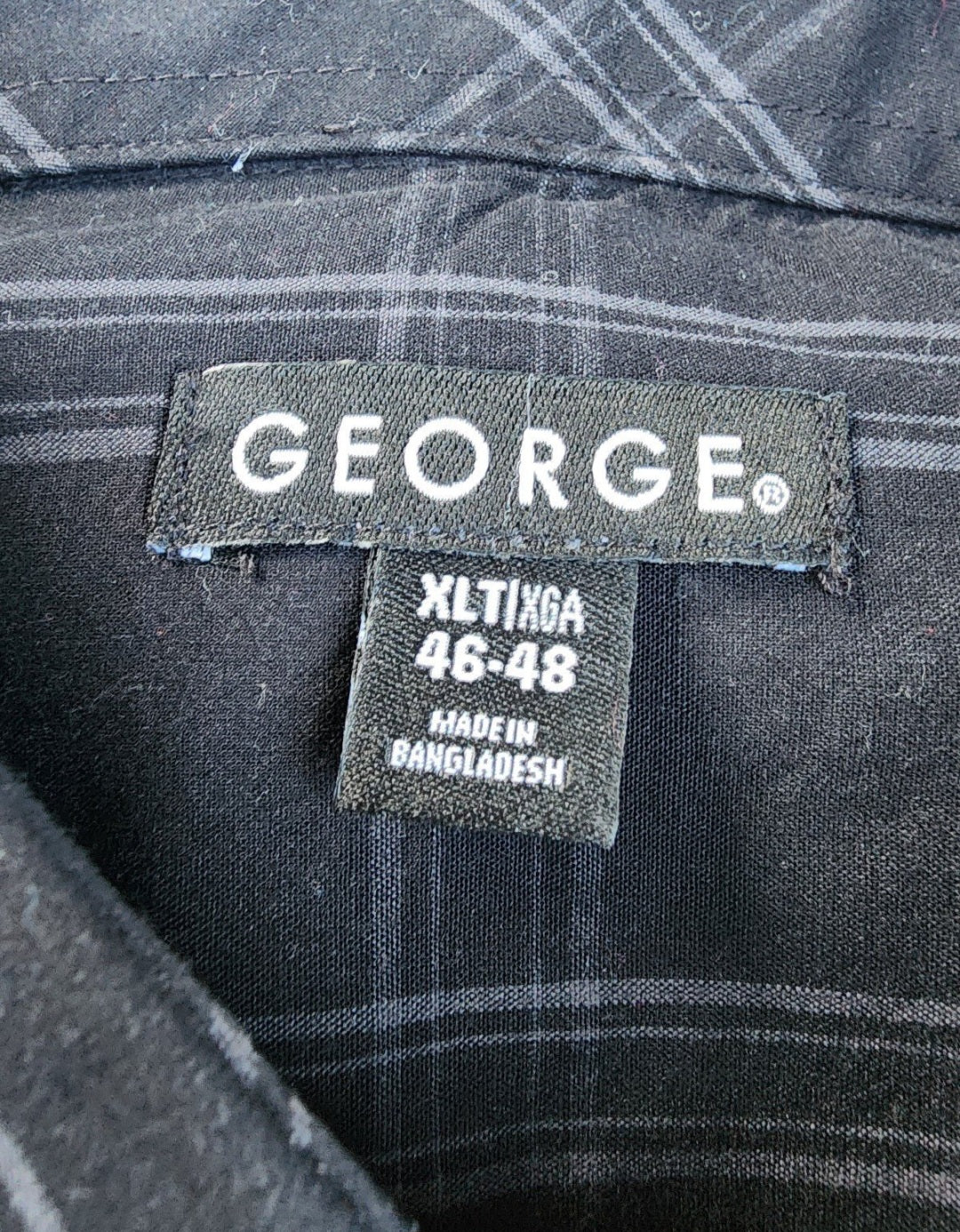 George MEN'S Shirt XLT 46-48 Black with Gray Stripes Button-Down short sleeve