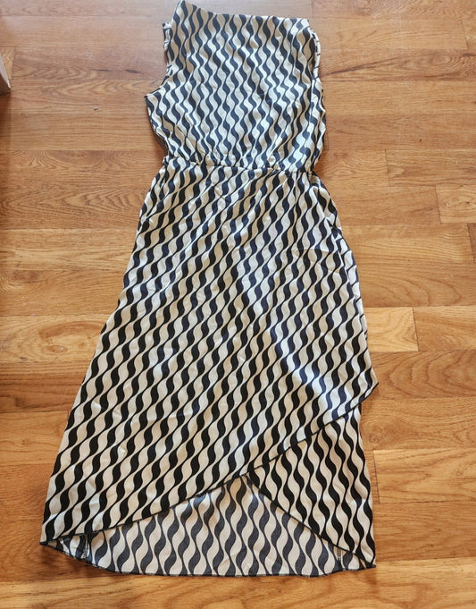 Allover Print Cow Neck Dress, Elegant Sleeveless Wrap Hem Dress, Women's XS