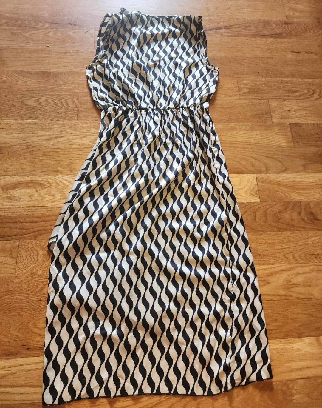 Allover Print Cow Neck Dress, Elegant Sleeveless Wrap Hem Dress, Women's XS