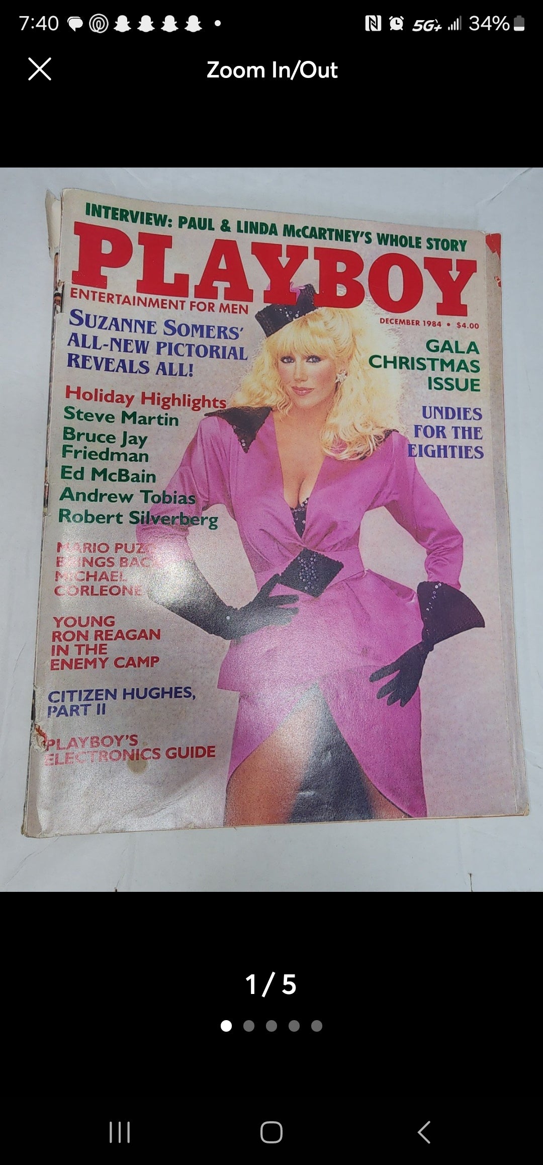 Vintage Playboy Men's Suzanne Somers December 1984 Gala Christmas Issue PB