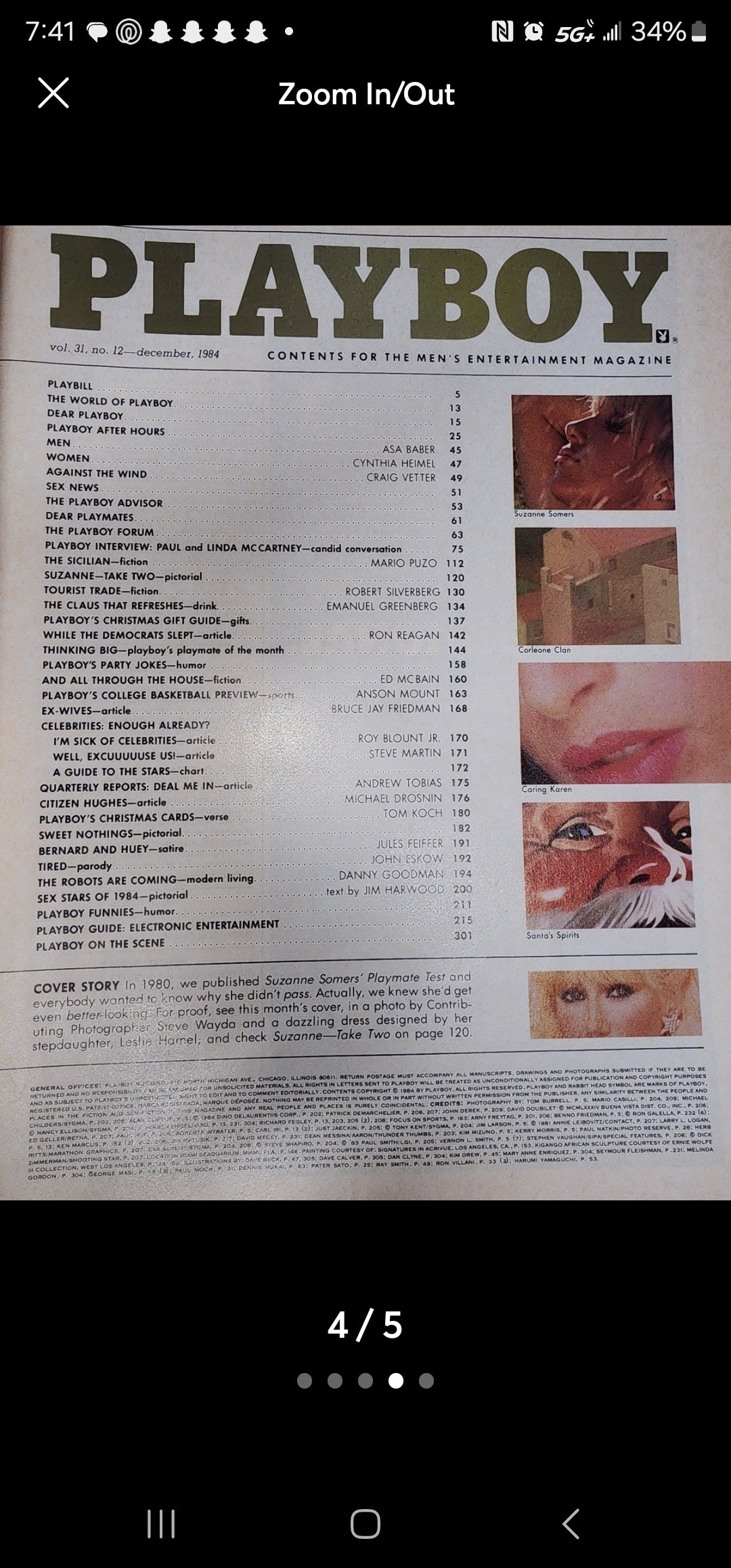 Vintage Playboy Men's Suzanne Somers December 1984 Gala Christmas Issue PB