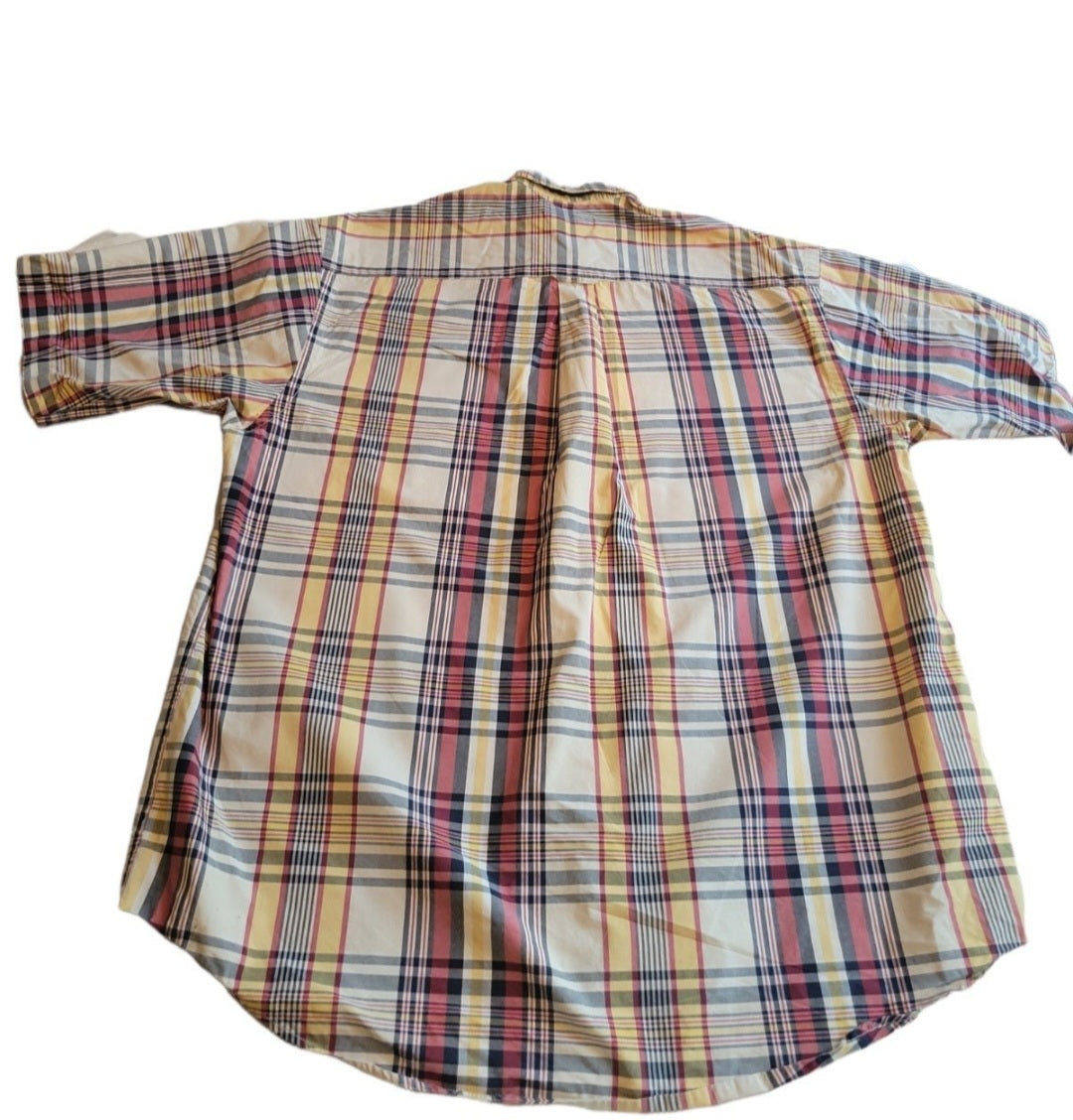 Men's Nautical  Button Down plaid Shirt L