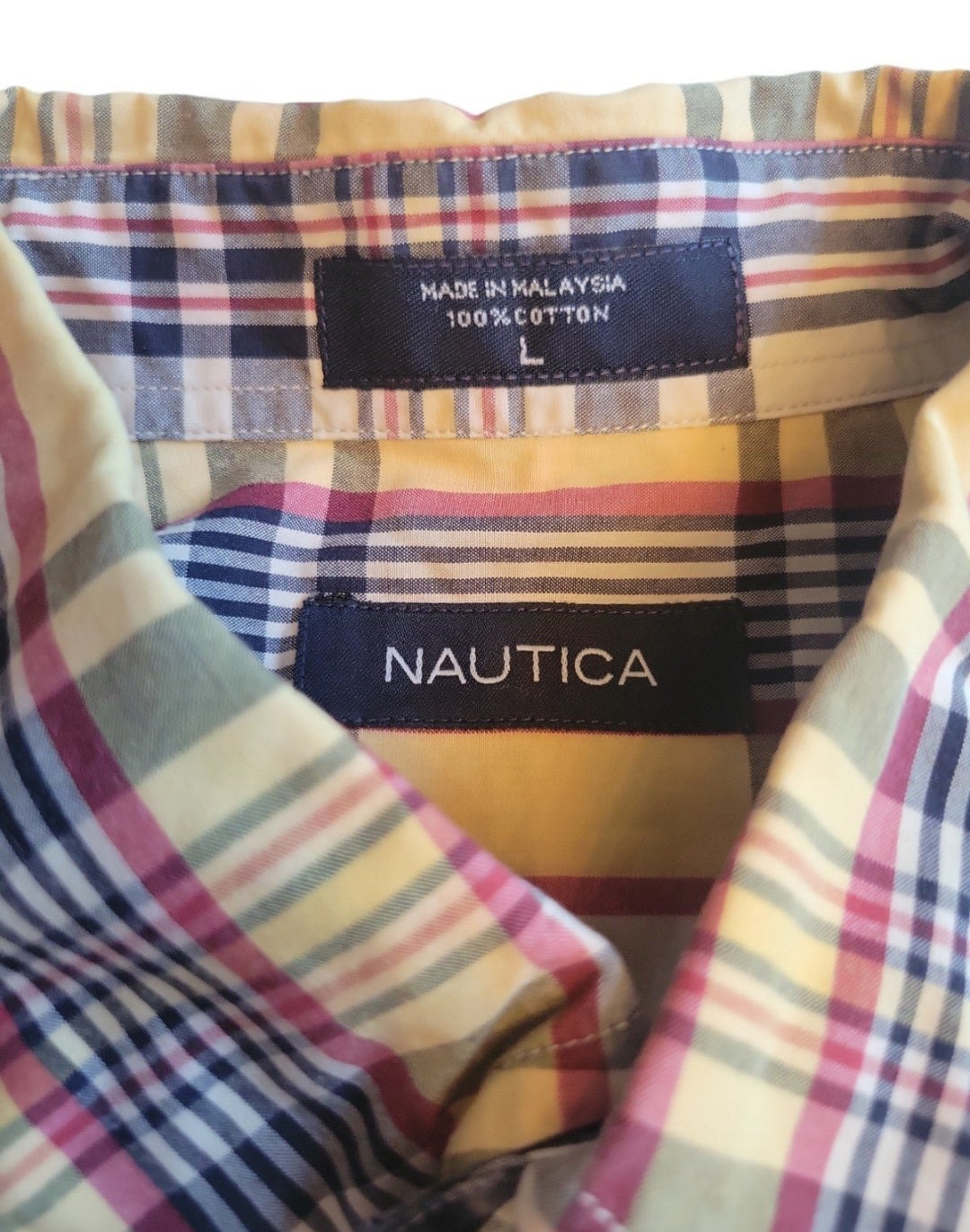 Men's Nautical  Button Down plaid Shirt L