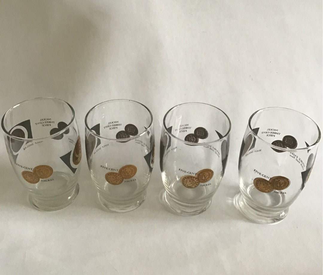 Midcentury Cocktail Glasses W 1/2 dollar