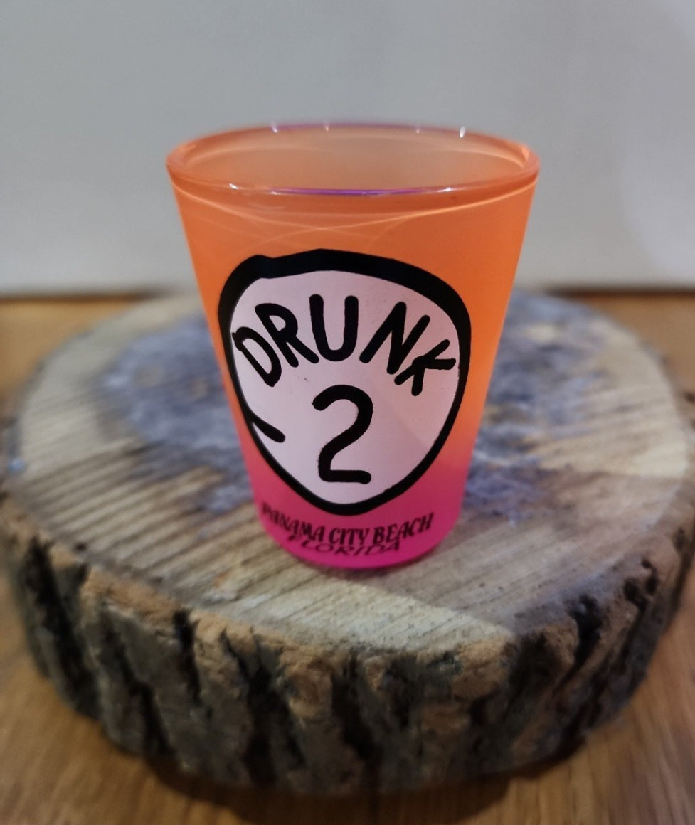 Drunk 2 Shot Glass Panama City Beach orange and pink
