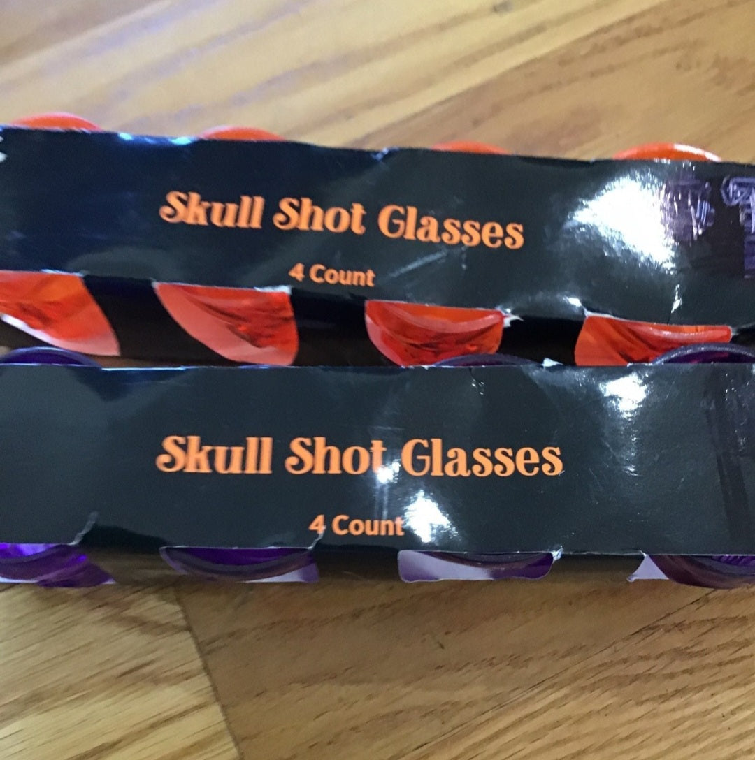 8 Skull shot glasses orange and purple