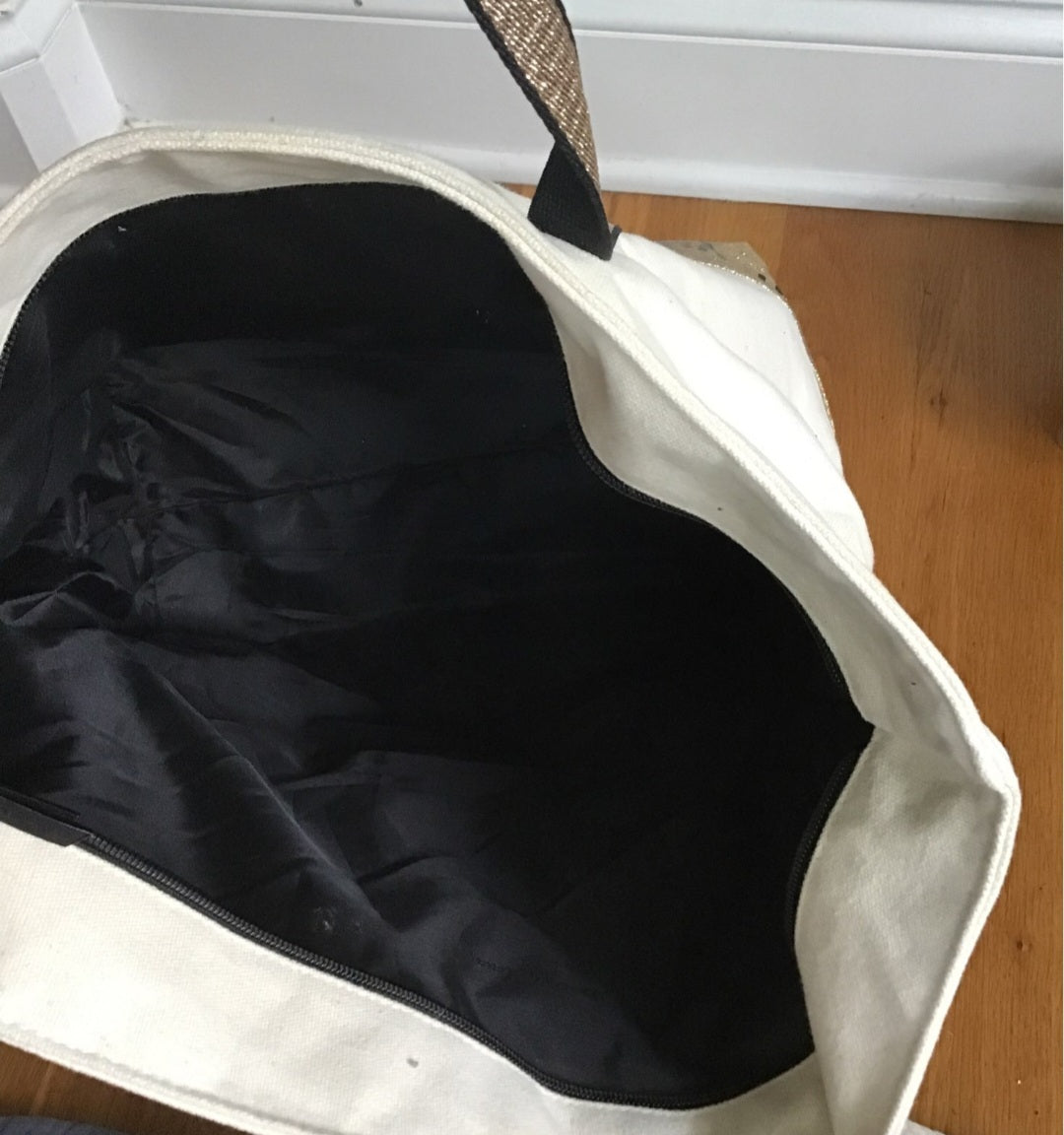 Victoria Secret Canvas Tote w Gold glitttery accent