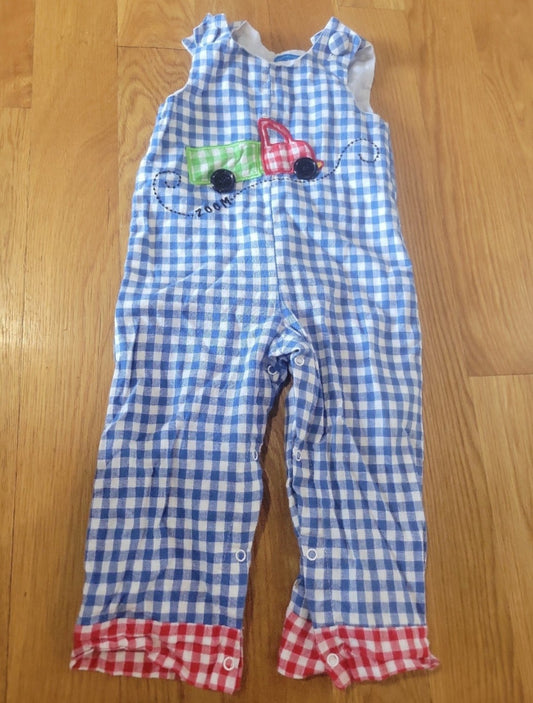 Boys Mudpie 2T-3T plaid overalls
