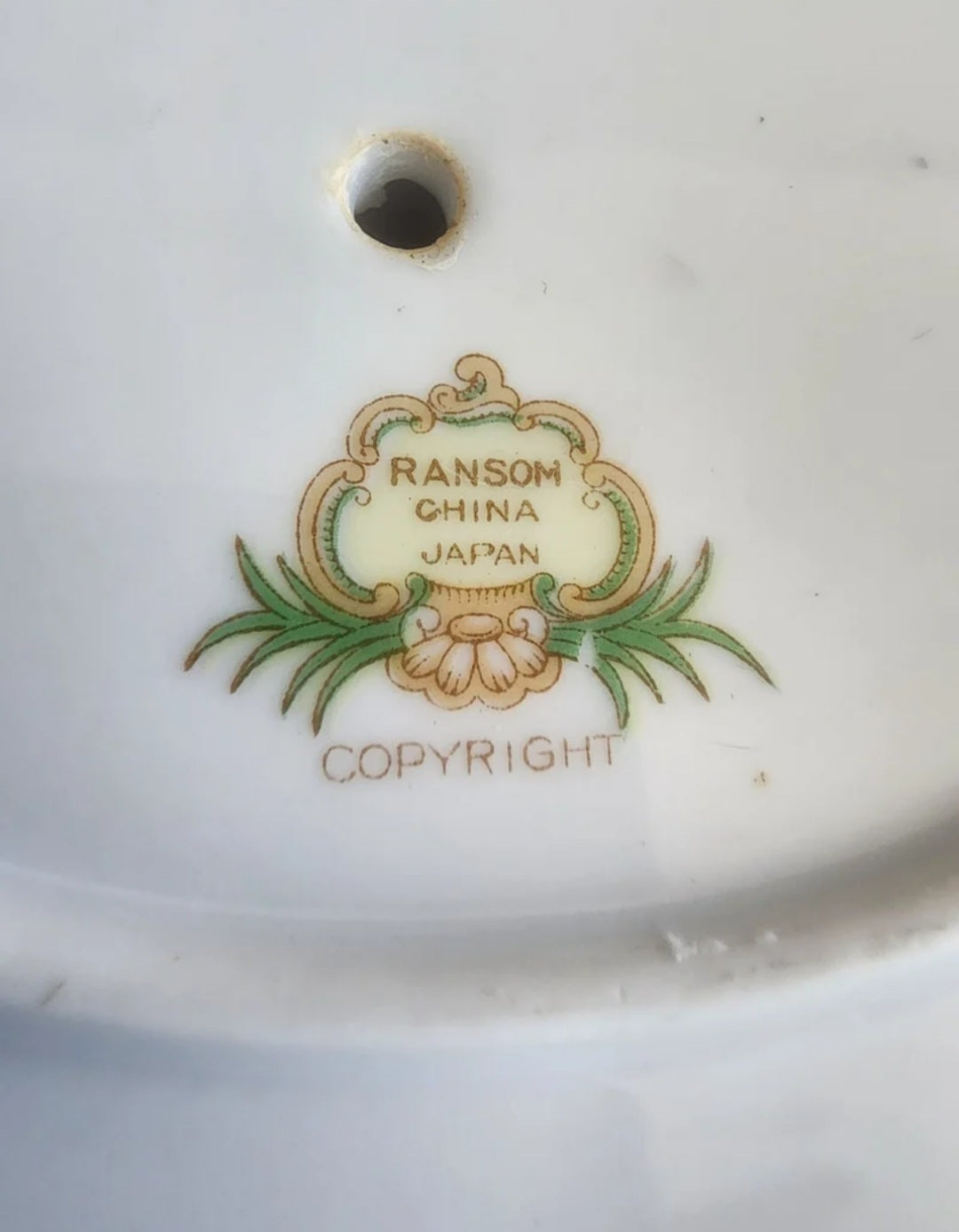 Vintage Ransom China Japan Gravy Boat with Attached Underplate - Gold Trim