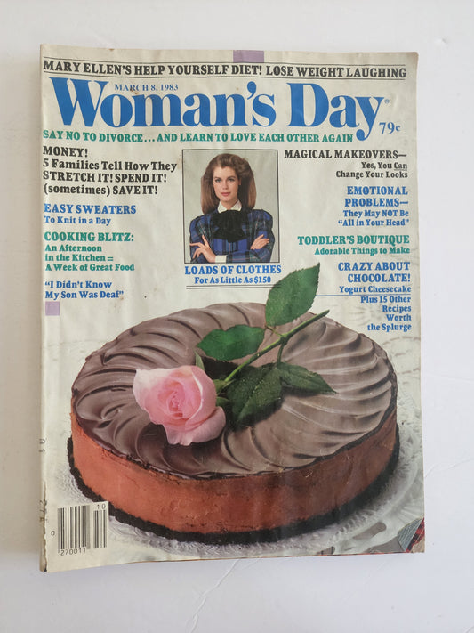 Woman's Day  March 8, 1983 - Diet, Cooking, chocolate recipes retro fashion