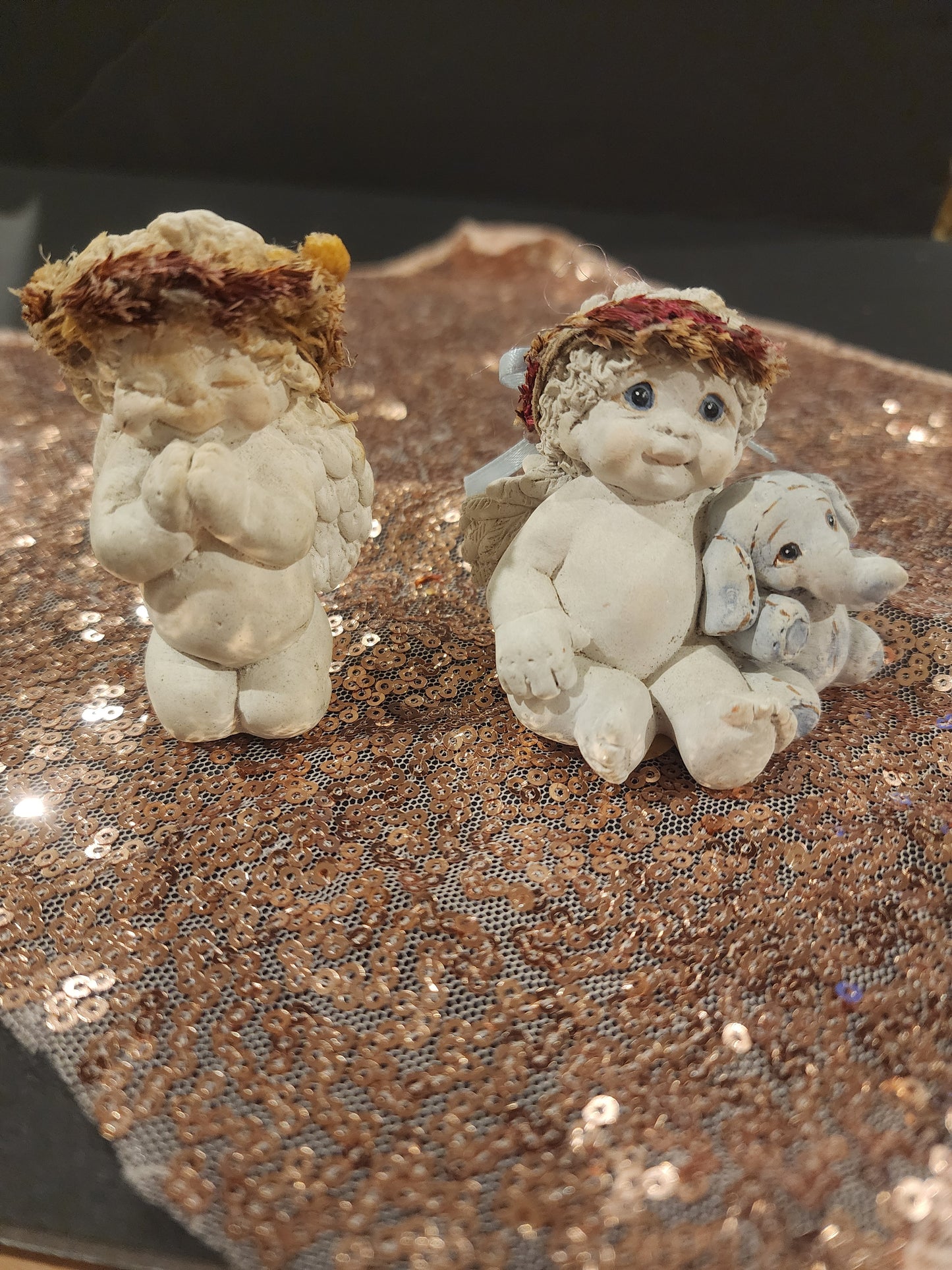 Vintage Dreamsicles Figurine Chubby cherub & his elephant friend& praying Angel