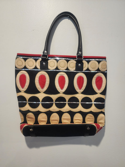 Talbots Women's Shoulder Bag Tote - Red, Black, Tan & Gold with Silver Sequins