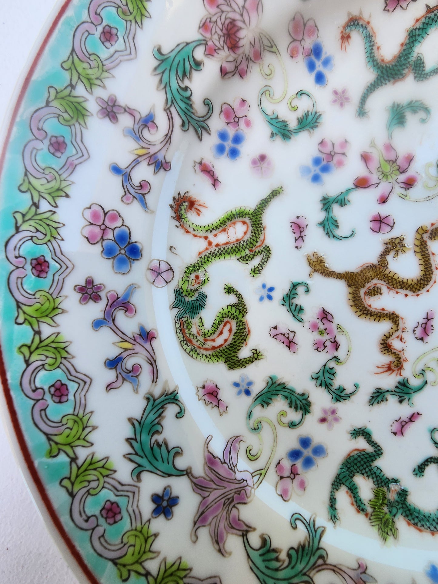 Vintage Jingdezhen Porcelain Dragon Plate 9" - Factory Mark 09 Famille Rose