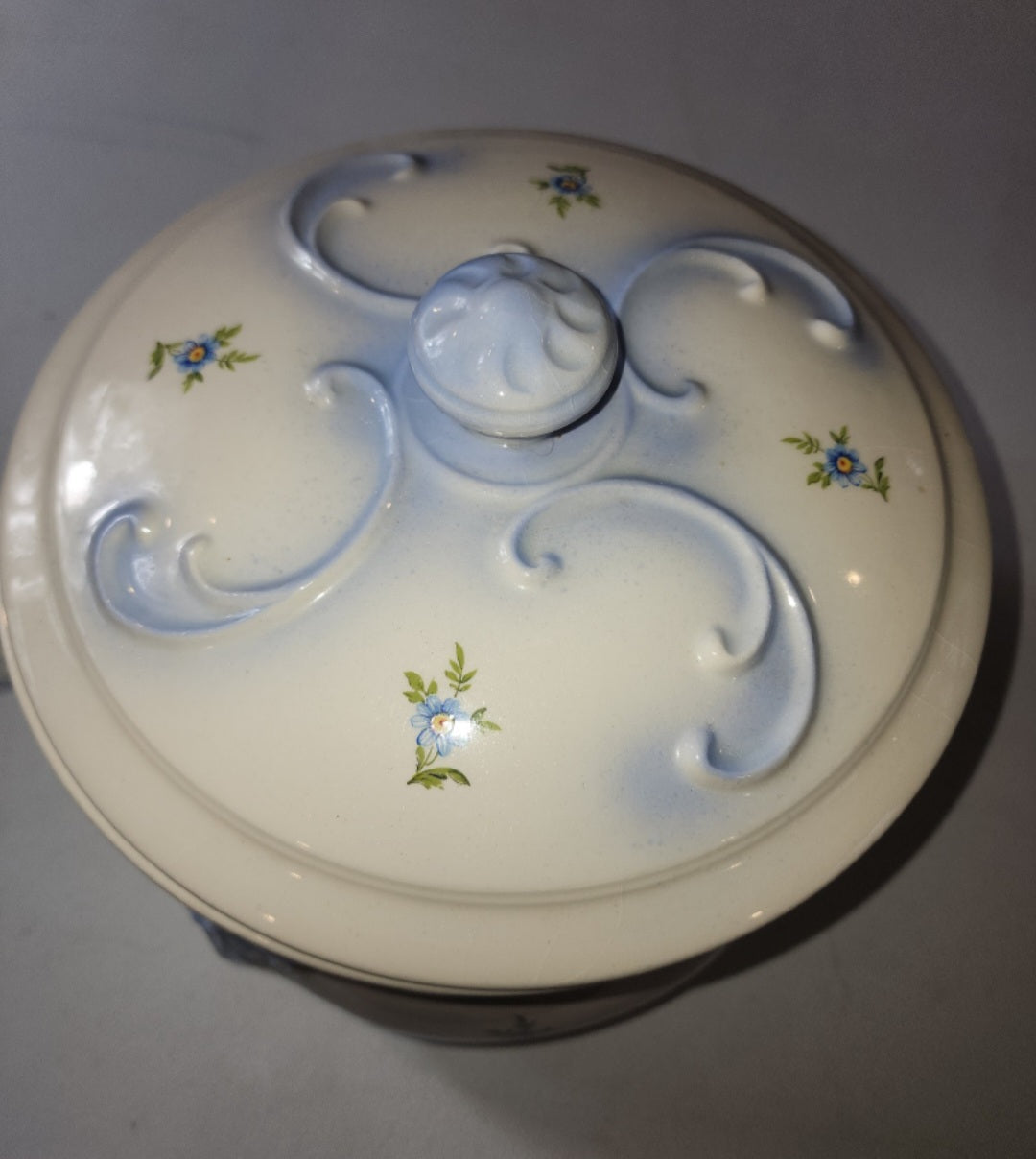 Vintage 3 piece Floral Ceramic Chamber Pot Victorian blue