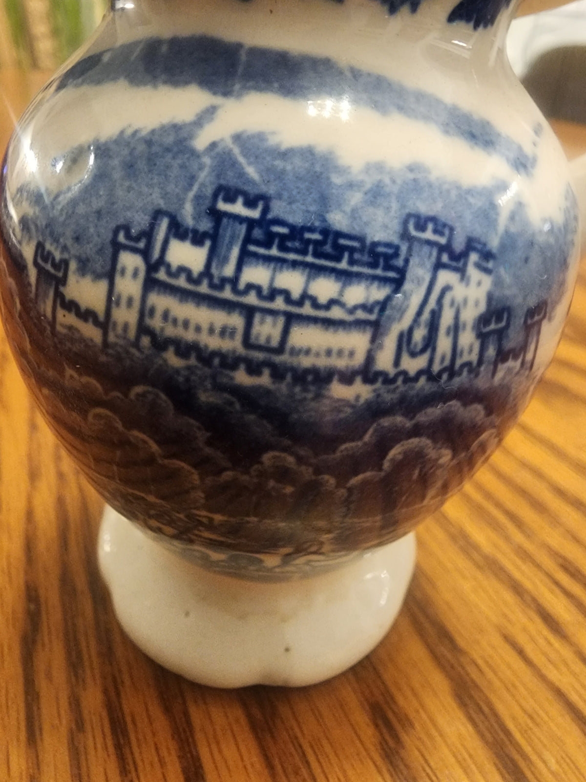 Vintage Blue and White Miniature Pitcher - Castle Scenic Design
