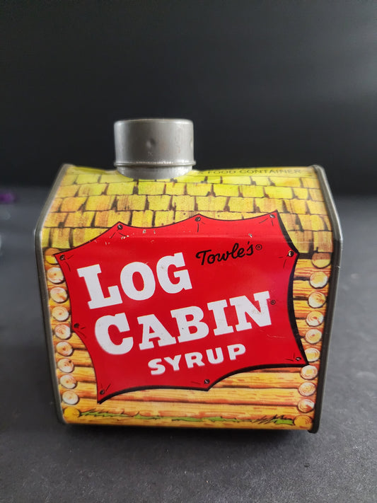 VINTAGE Towle's Log Cabin Syrup Tin Metal Promotional Coin Bank