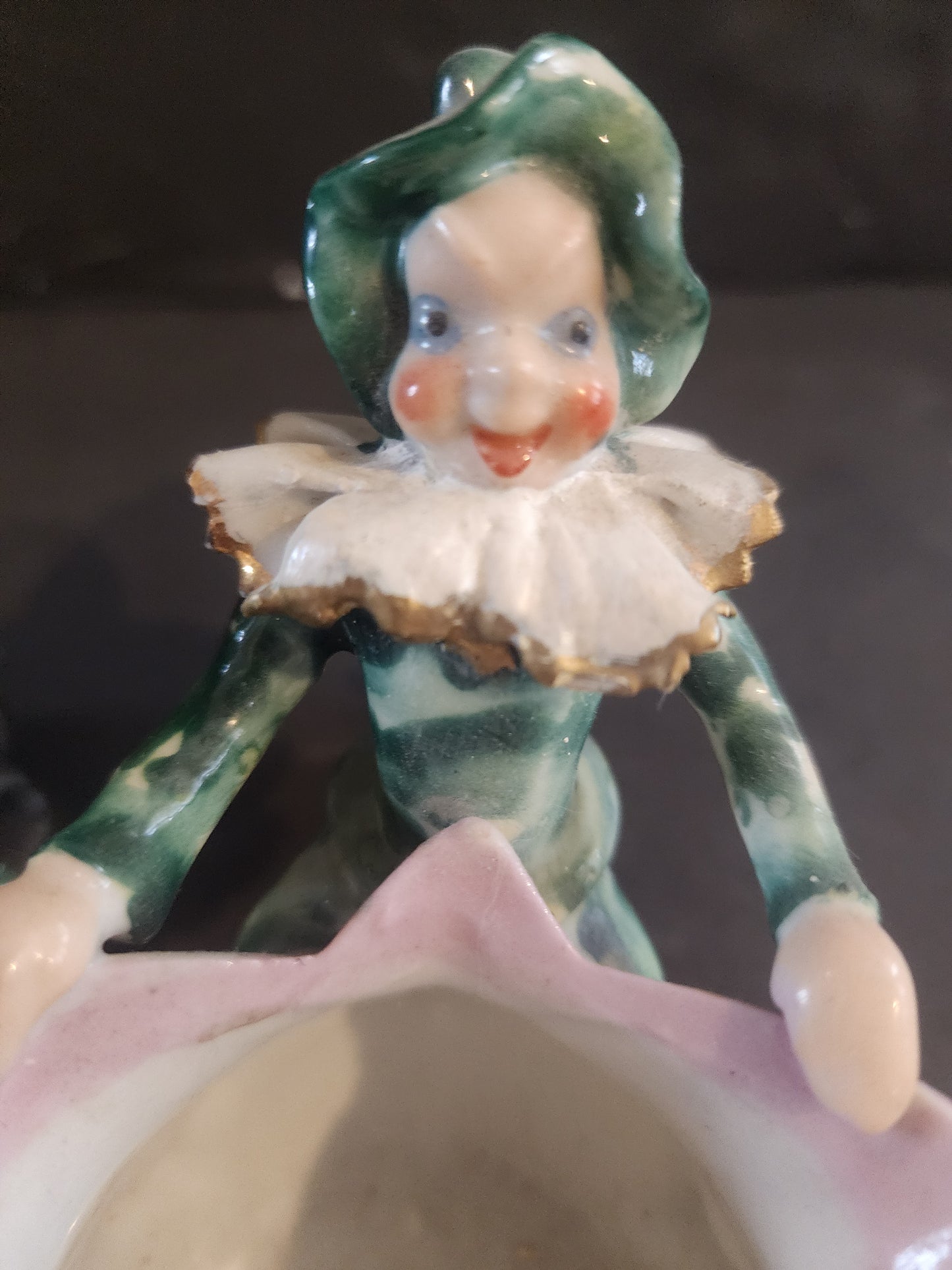 Vintage Mid-Century Green Pixie & Pink Whimsical Tulip Ceramic Planter Set - 1940s/1950s Made in Japan