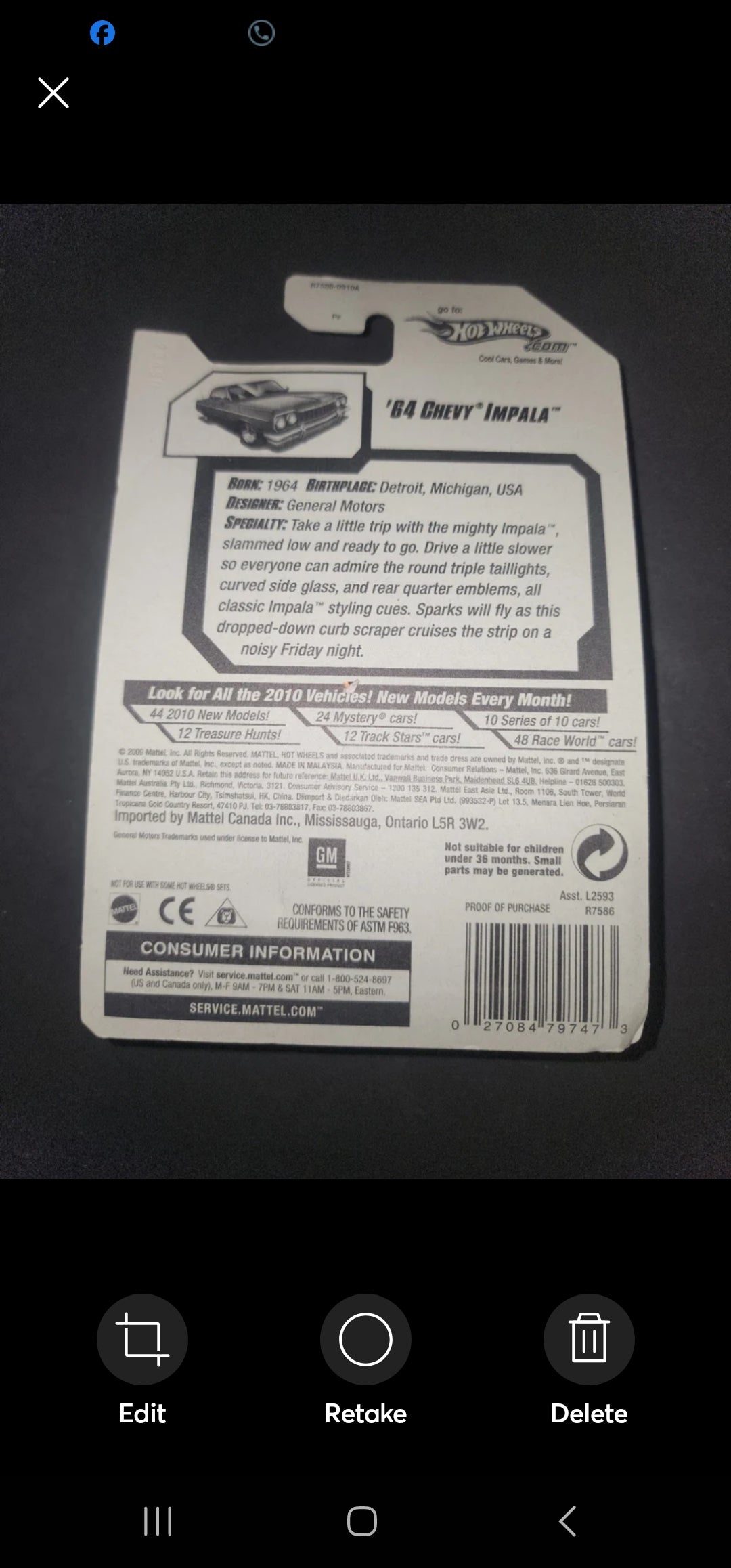 HOT WHEELS 1:64, '64 CHEVY IMPALA, 03/10, 161/240, R7586, BECOMING RARE, BIN#5