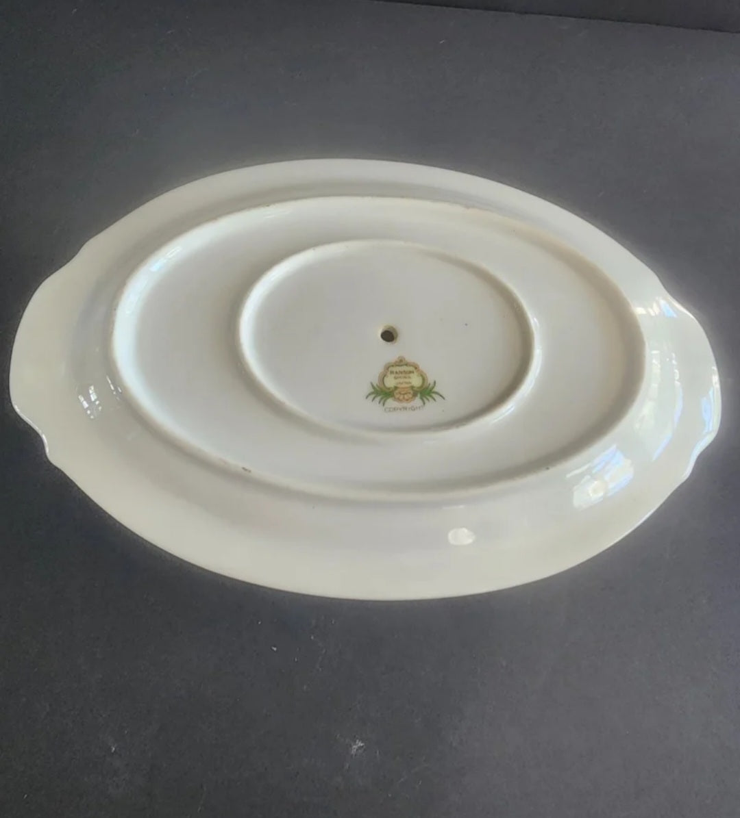 Vintage Ransom China Japan Gravy Boat with Attached Underplate - Gold Trim