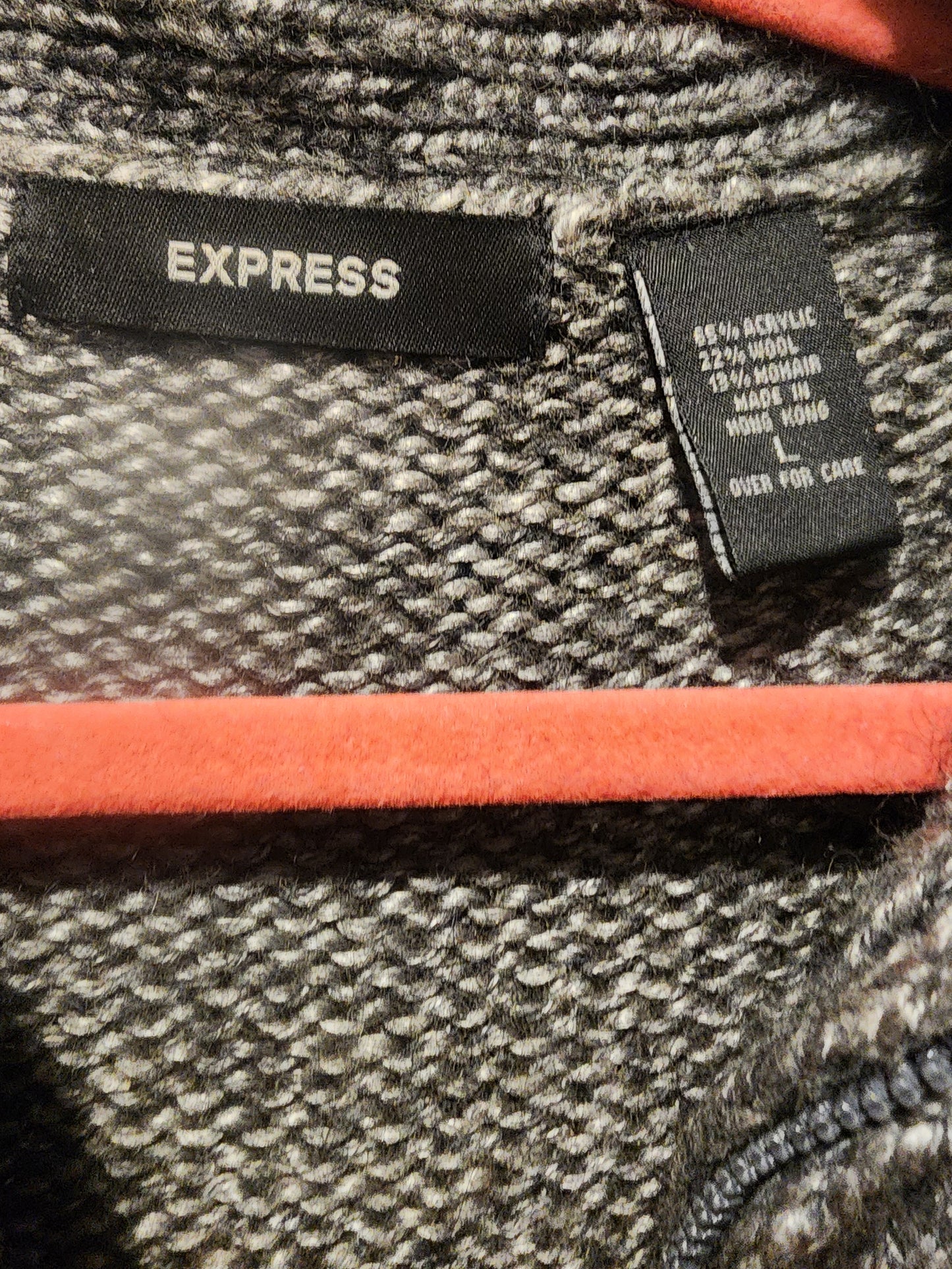 Express Vintage Gray Knit Sweater Jacket L Zipper Cropped Marled Wool Blend