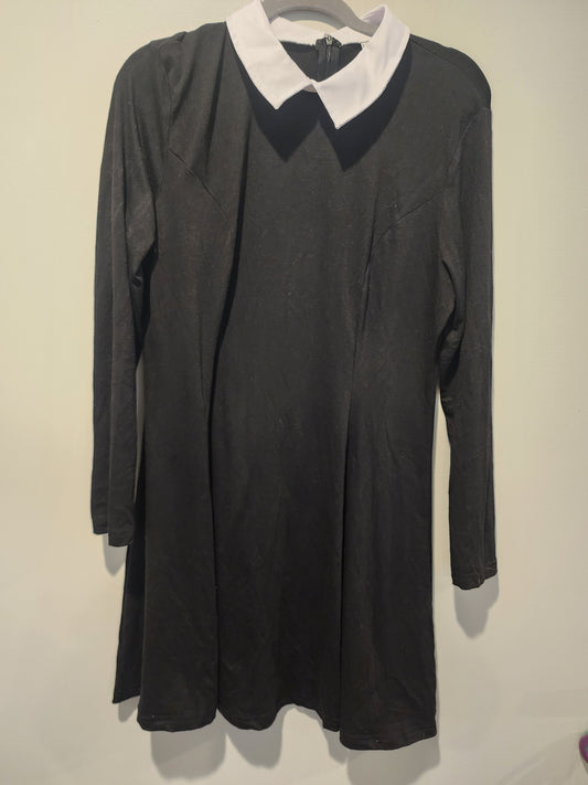 Women's Wednesday Adam's Dress Large Long Sleeve Peter Pan Collar Cute Fit and Flare Aline Dress.