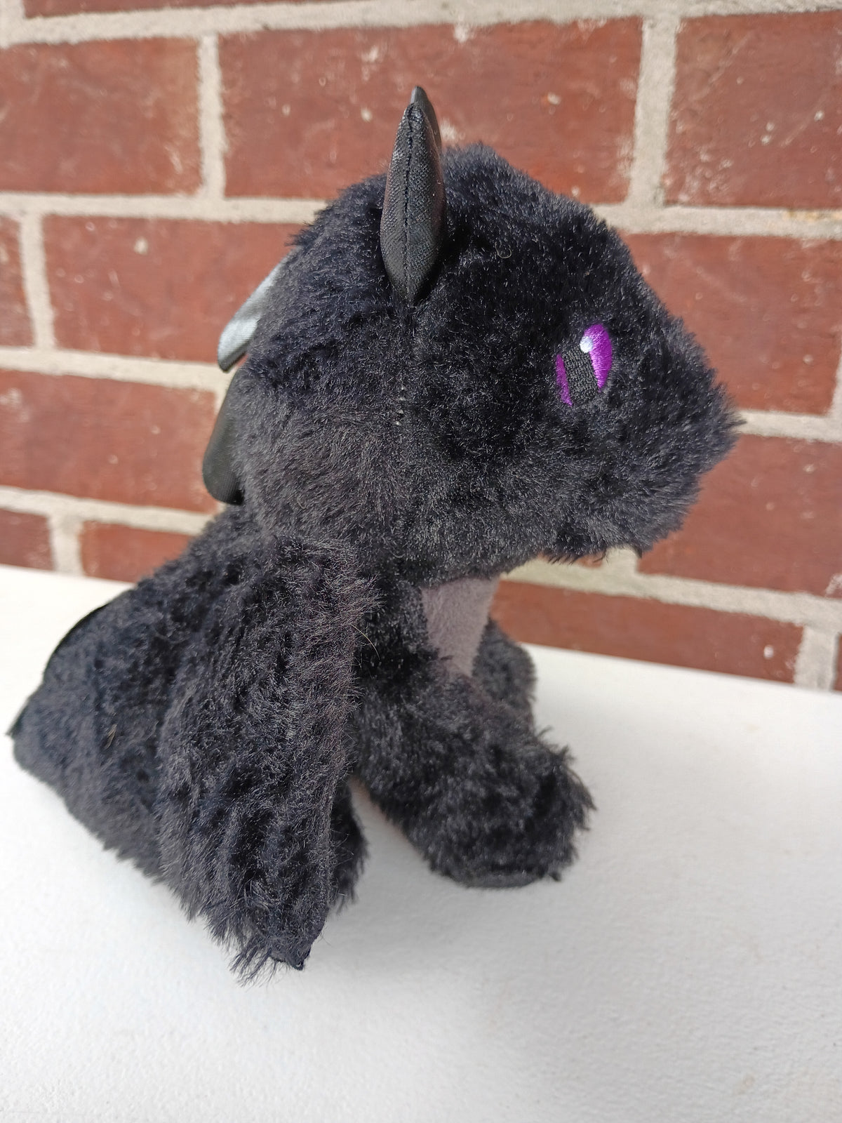 Halloween Black and Gray Dragon Soft Fuzzy Plush with Purple Eyes