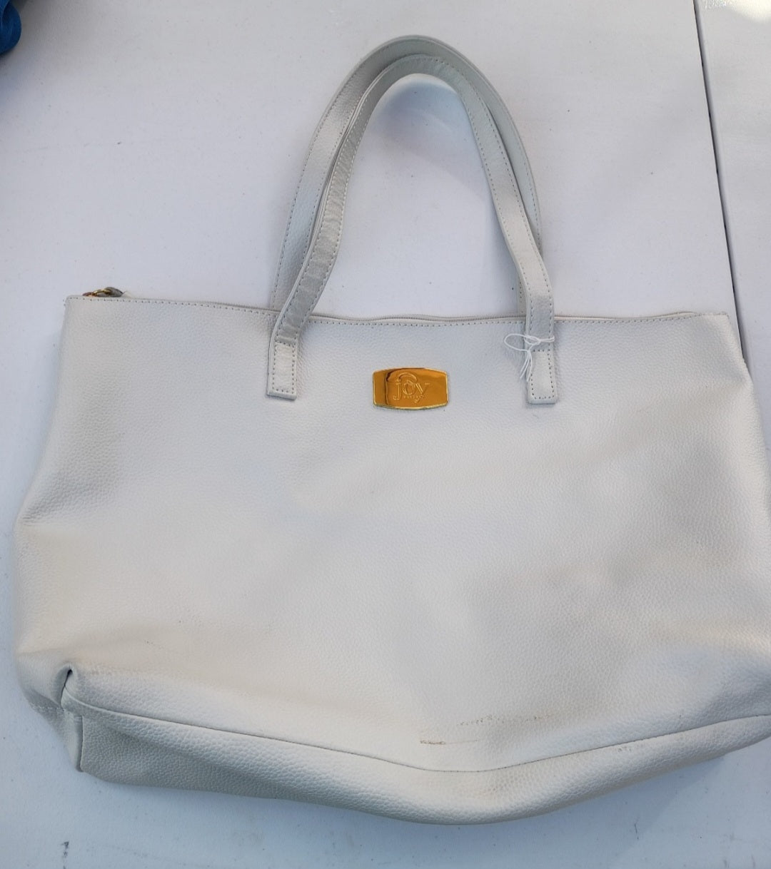 Joy Mangano white leather shopper tote bag.
