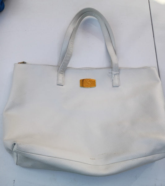 Joy Mangano white leather shopper tote bag.