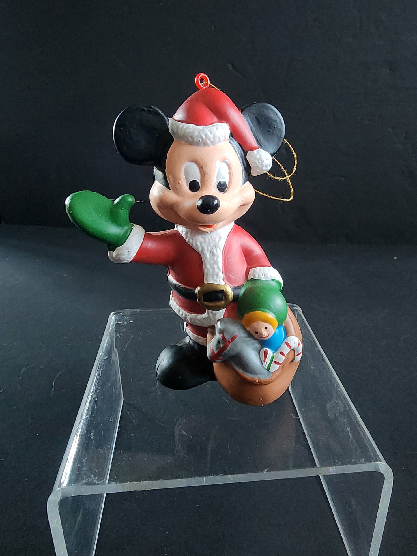 Vintage The Walt Disney Co Plastic 4" Mickey Mouse Santa Christmas Tree Ornament