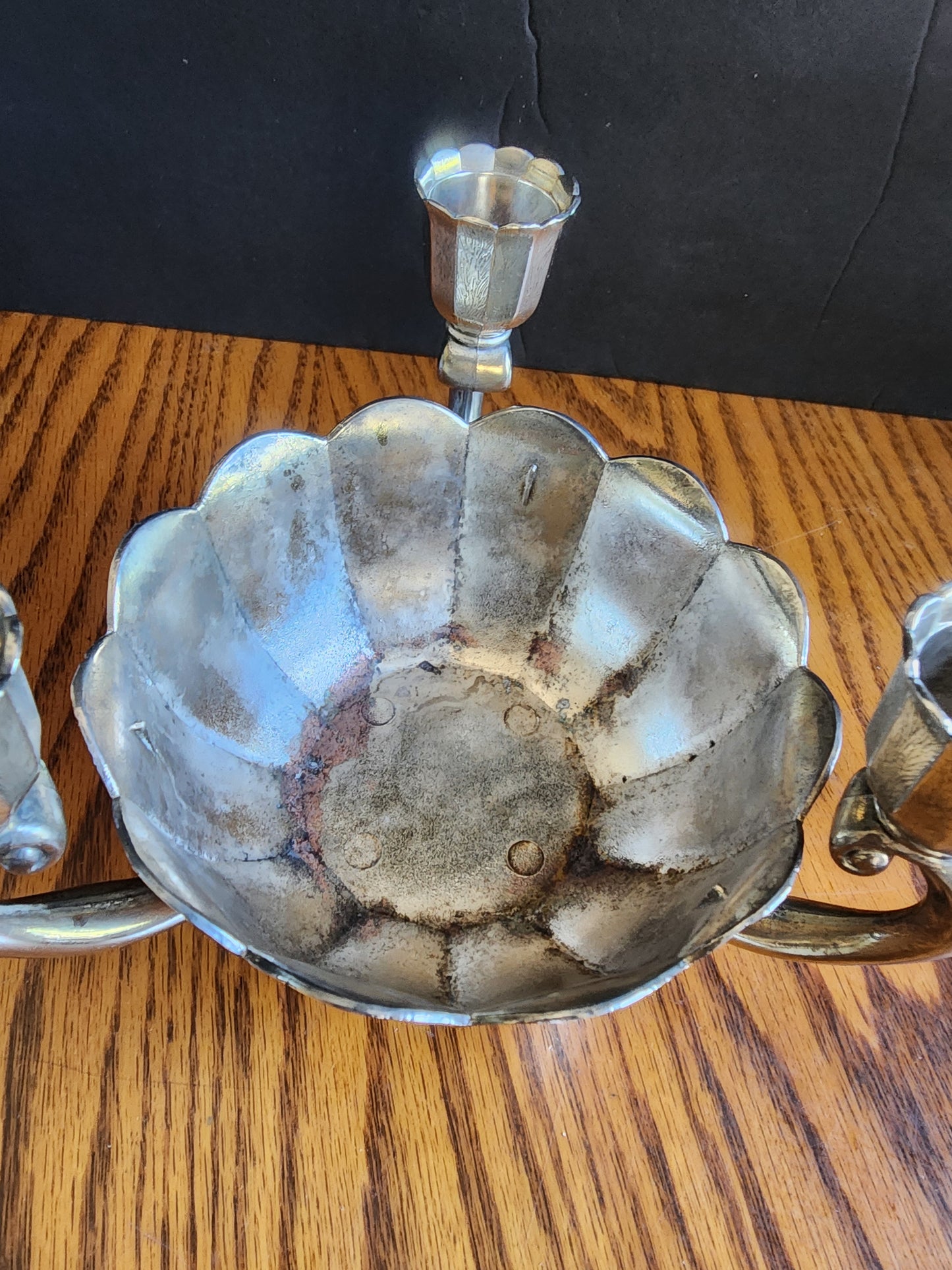 Vintage Italian Tole Metal Flower Bowl 3-Candle Candelabra Centerpiece Italy