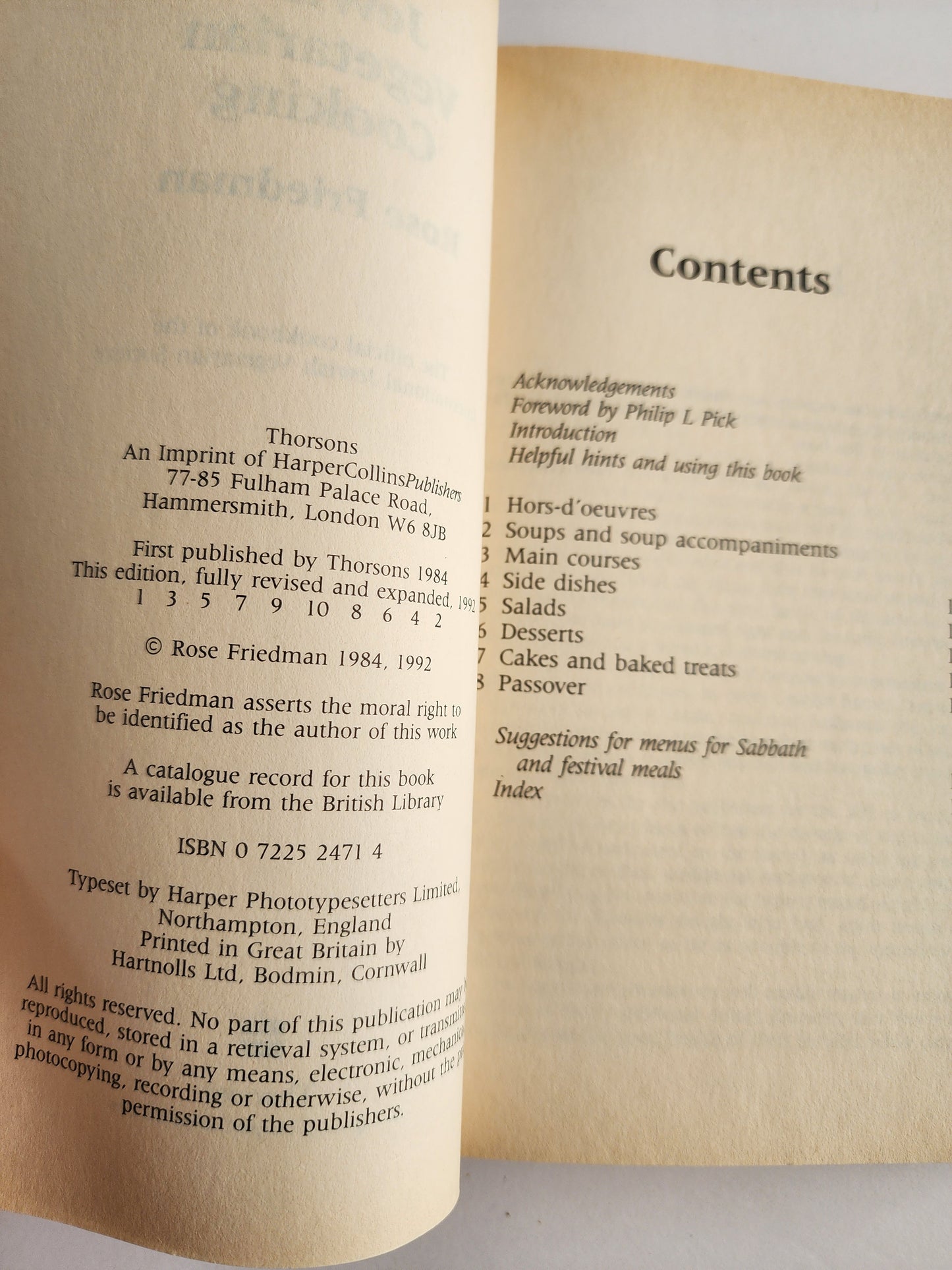 1994 Jewish Vegetarian Cooking Rose Friedman Vintage Cookbook
