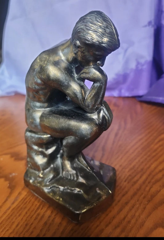 Vintage 1928 Metal The Thinker Man Figurine. Book End.
