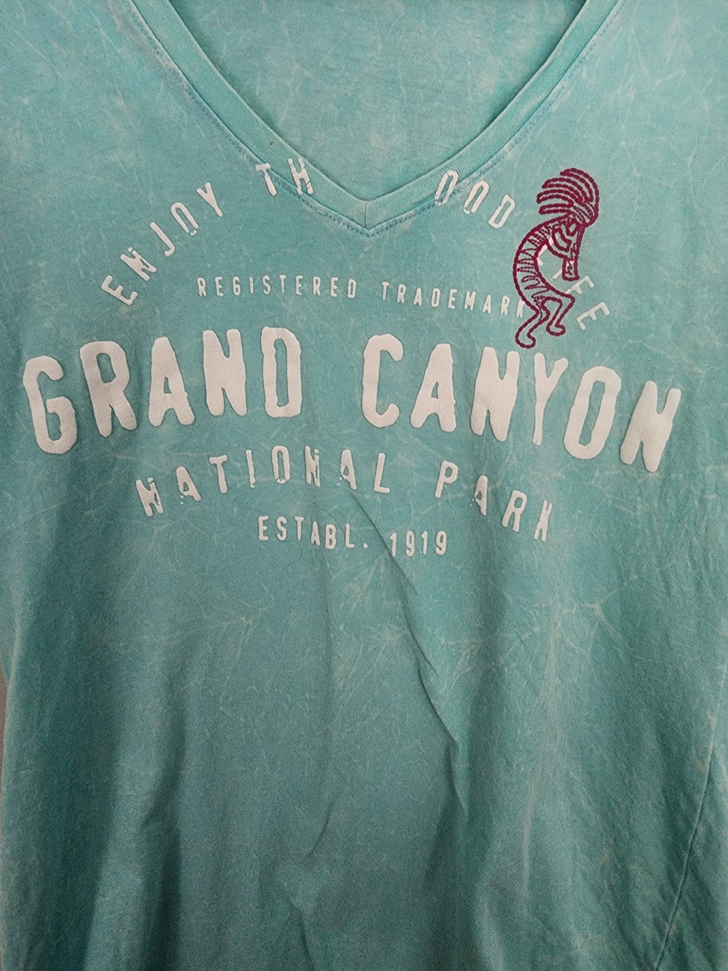 Women's Grand Canyon Print Cotton Enjoy the Good Life Shirt Sz M light blue in good condition 
Measurements laying flat 
Pit to pit  15"
Top to bottom  26"
Sku seagrn4