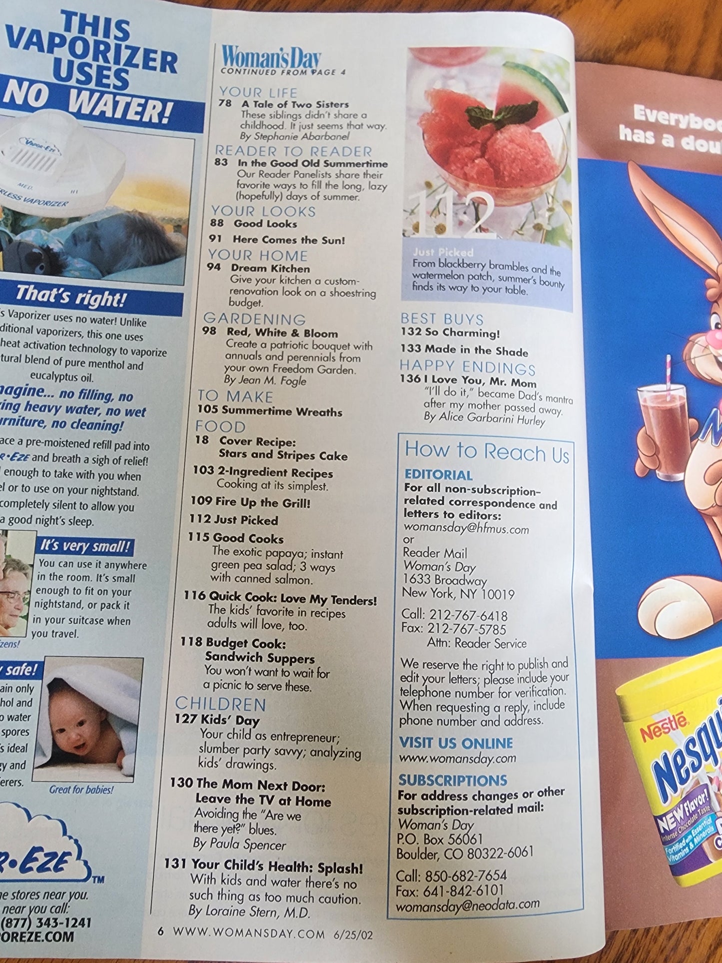 Woman's Day June 25 2002 Easy 60 2-Ingredient Recipes ways to cope with Stress,