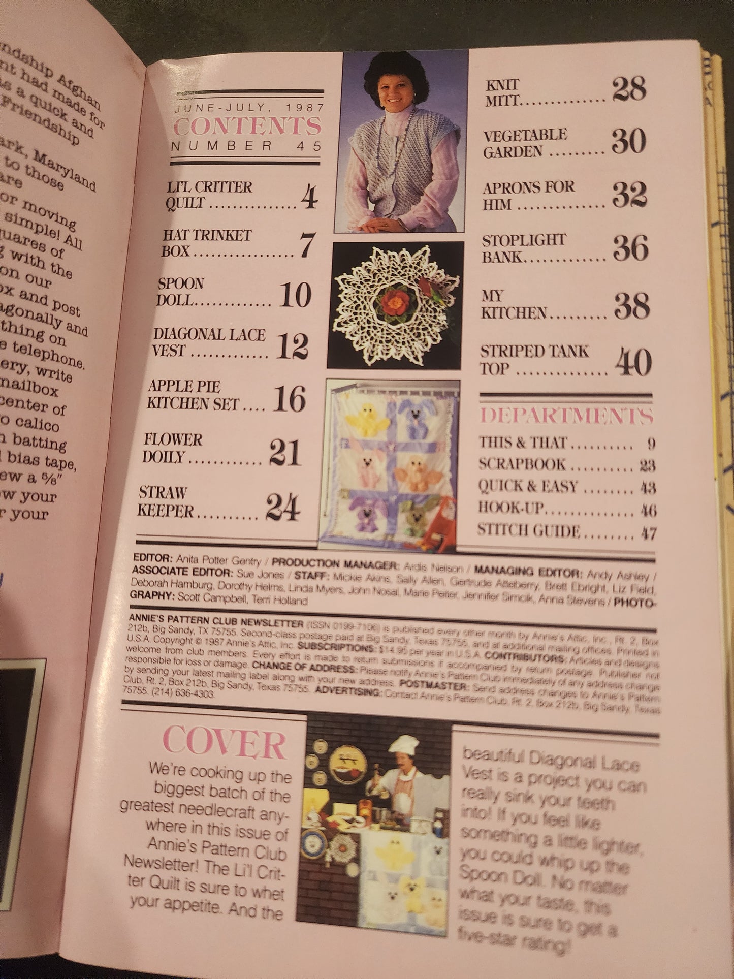 ANNIE'S PATTERN CLUB NEWSLETTER # 42 WINTER PROJECTS & #45 1987 crochet quilt
