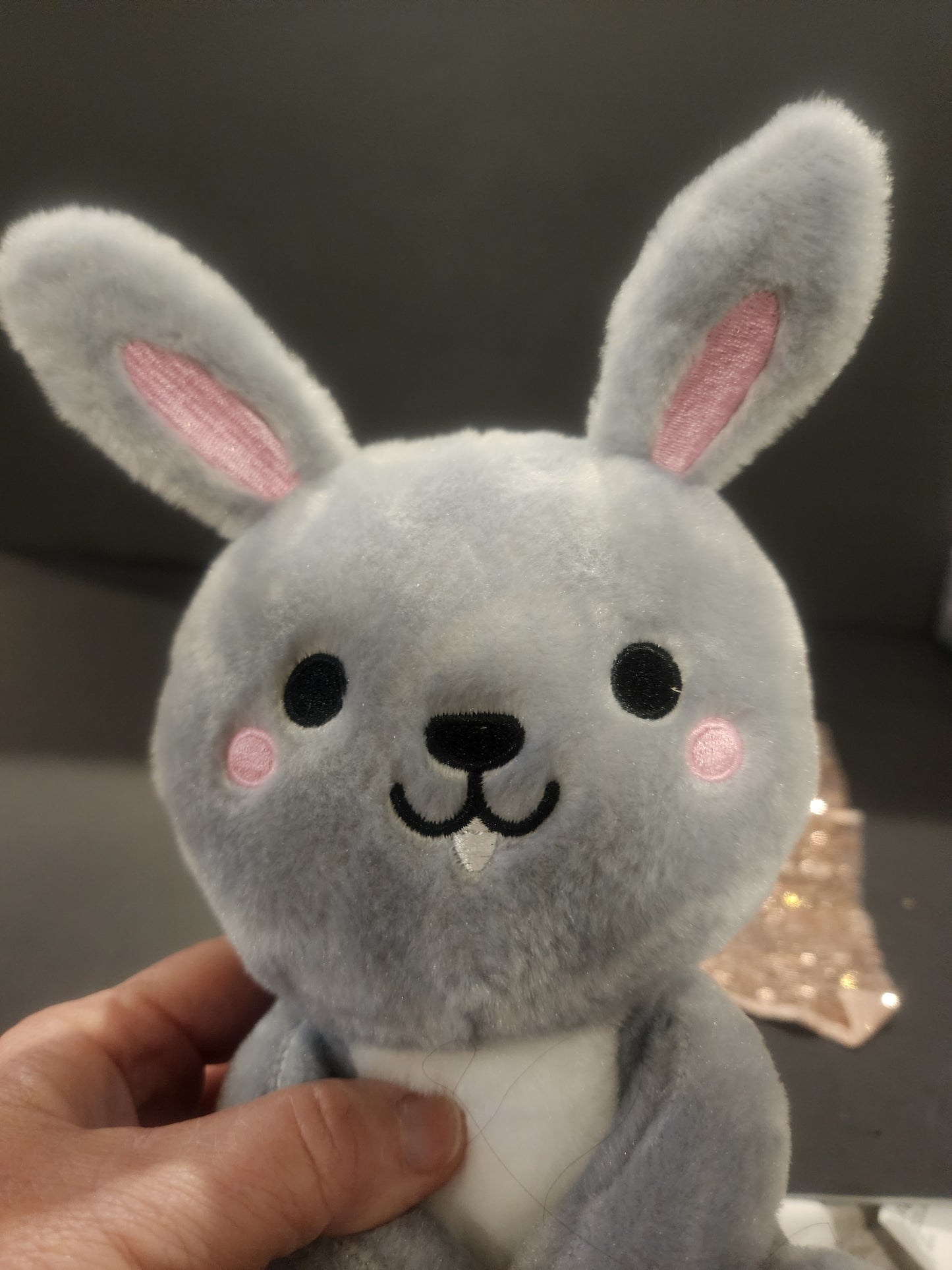 Adorable 10" Gray Plush Bunny Rabbit with pink embroidery cheeks, ears and paws